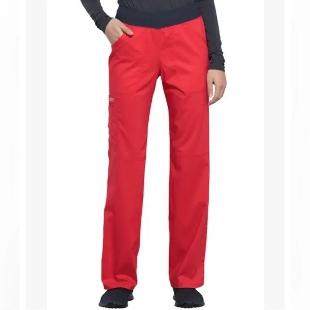 CHEROKEE XS RED GRAY 4 Pocket Straight Leg Scrub Bottom Cargo NWOT